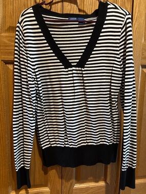 Falls Creek Black and White Striped V-Neck Sweater
